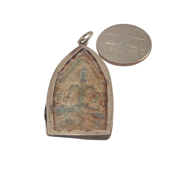 Antique Thai Buddha Amulet Pendant With Silver Frame - Picture 8 of 8